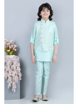 AJ Dezines - Boys Cotton Silk Embroidered Zari 3pc Kurta - Sea Green (Set of 3)
